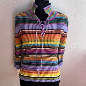 Vintage 90s Jou Jou Striped Lace up long sleeve shirt